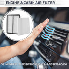 2X Engine Cabin Air Filter Combo No.281132W100 for Hyundai Santa Fe (2013–2018)