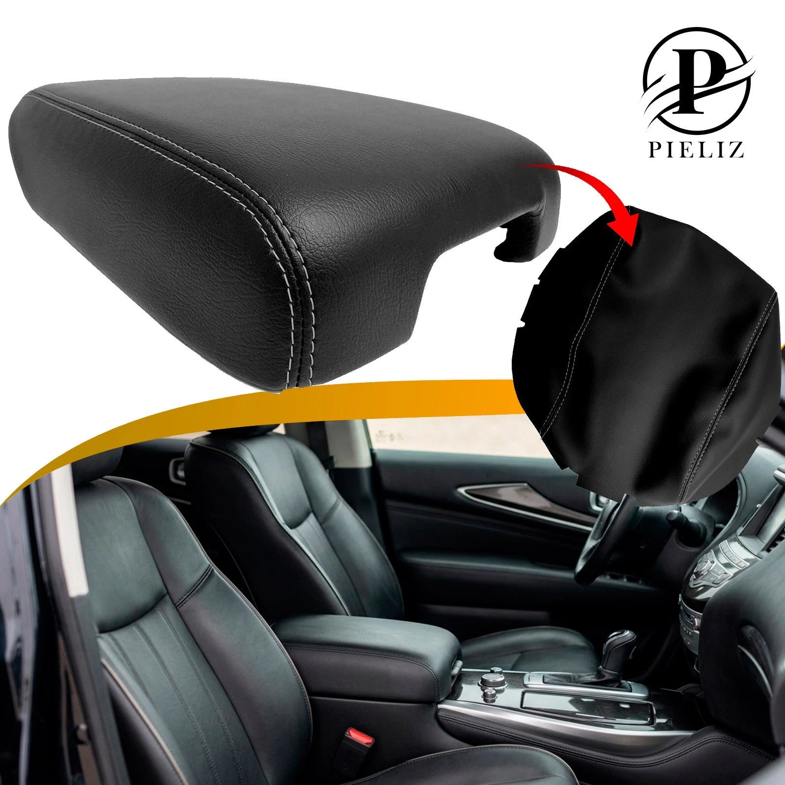 Console Lid Armrest Cover for Infiniti QX60 (2014–2020) Leather Gray Stitch