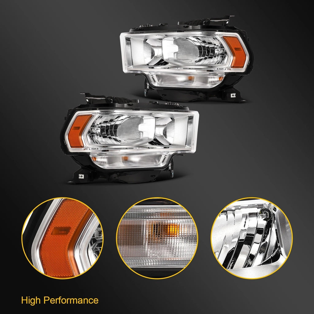 2Pcs Pair Chrome Headlights for Ram 2500 3500 (2019–2024)