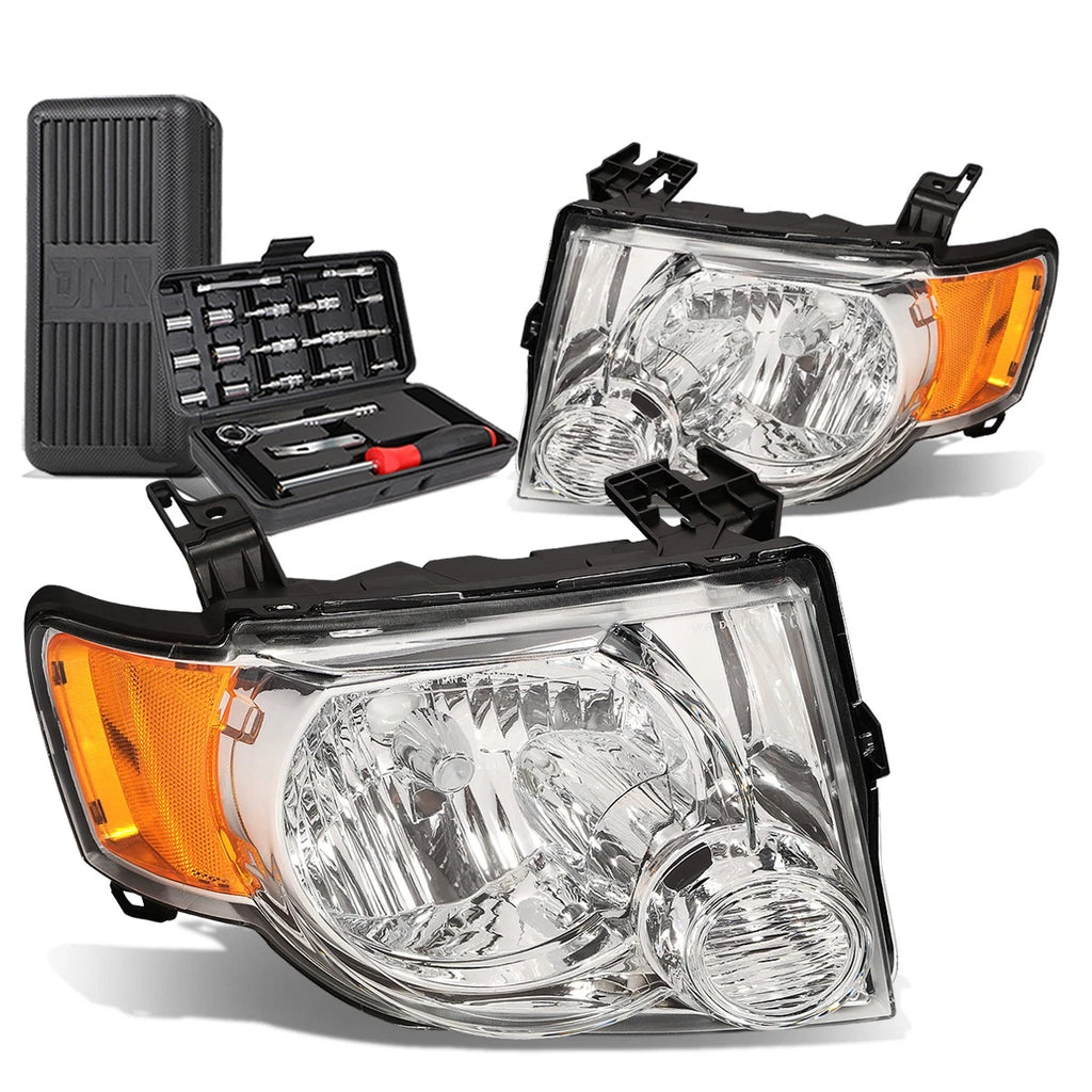 Pair of Chrome Amber Side Headlights for Ford Escape (2008–2012)