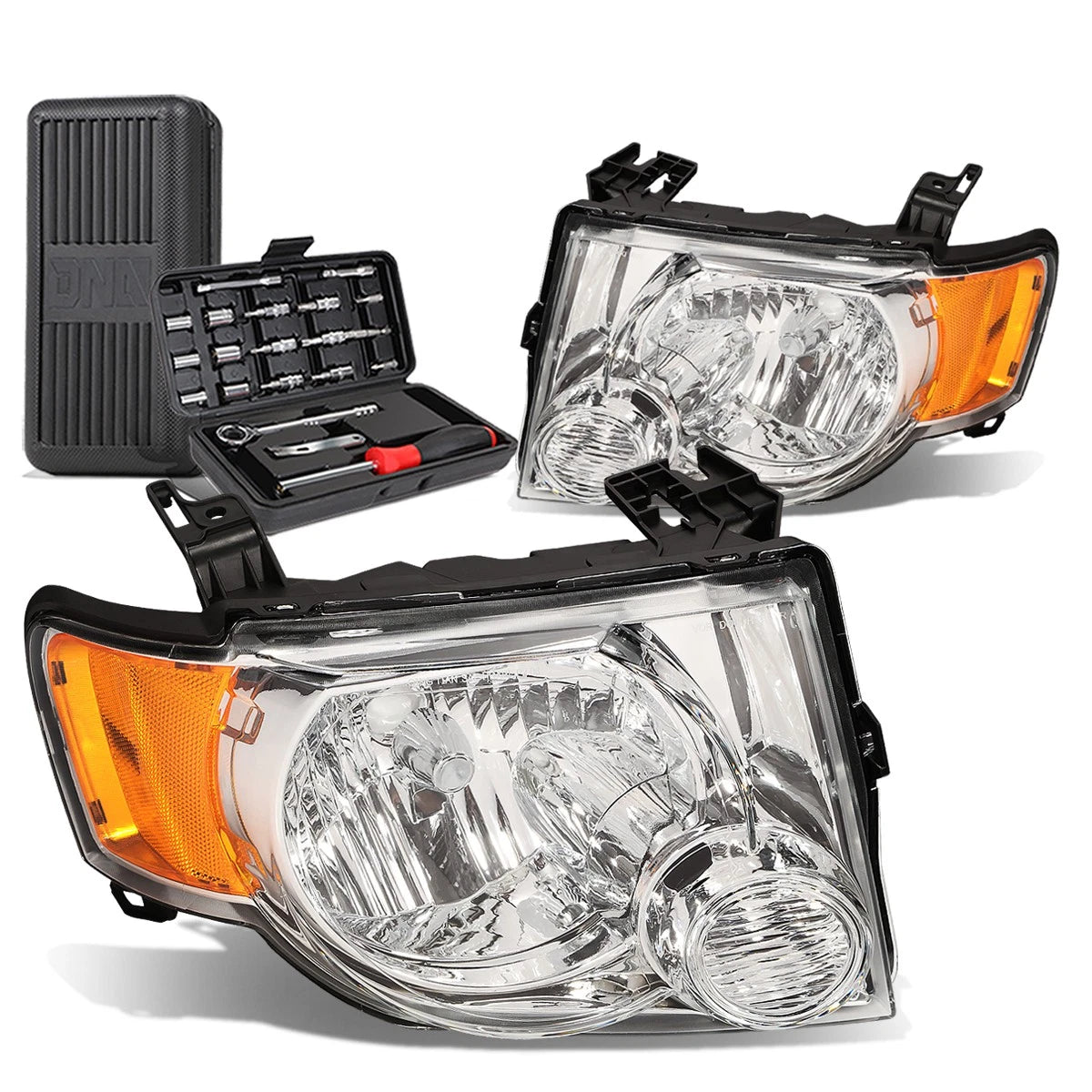 Pair of Chrome Amber Side Headlights for Ford Escape (2008–2012)