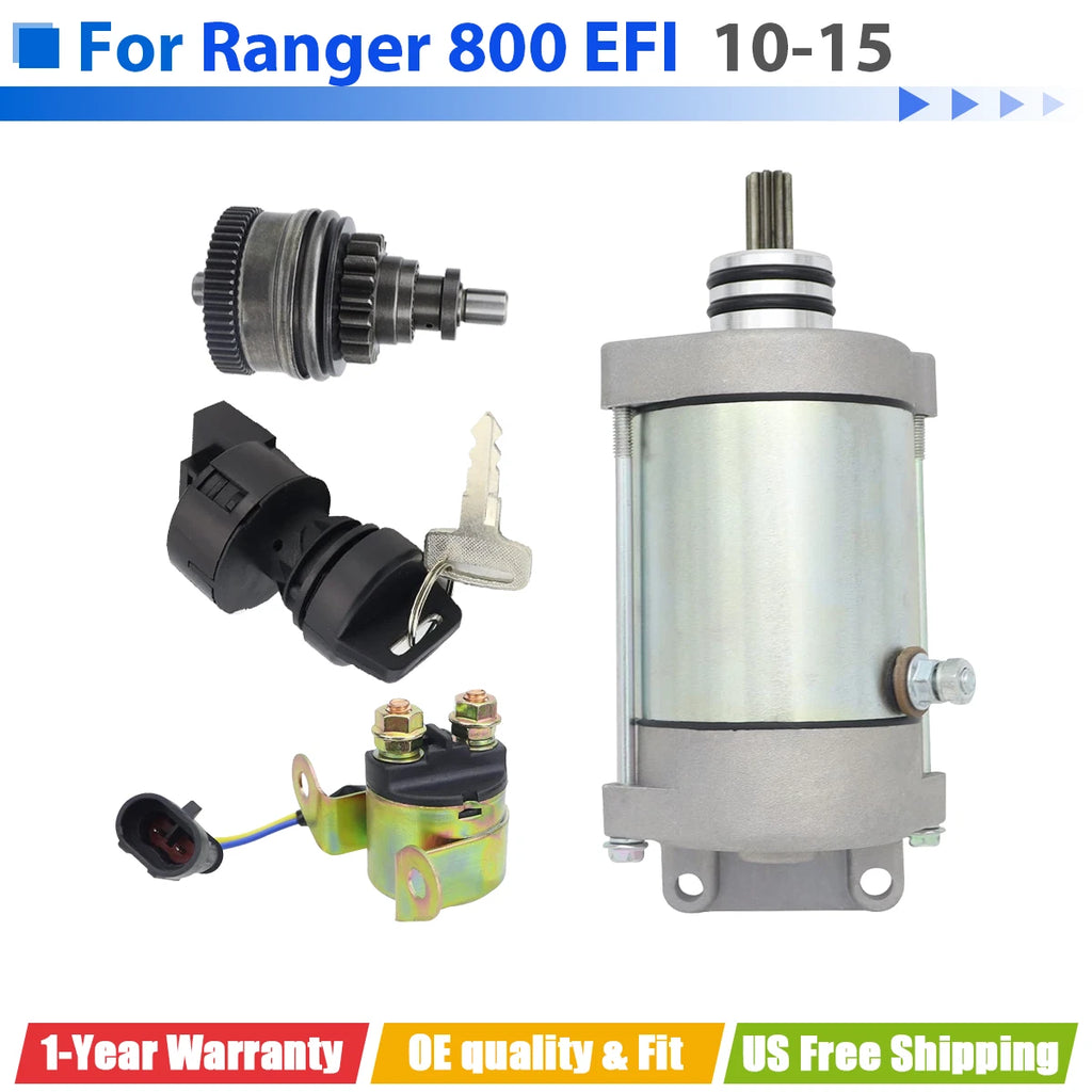 Starter for Polaris Ranger 800 6X6 EFI (2010–2015) W/Bendix, Relay, Key Switch