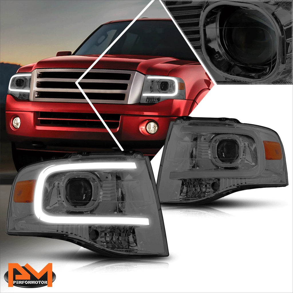 LED DRL Projector Headlight for Ford Expedition (2007–2014) Smoked Lens Amber Corner