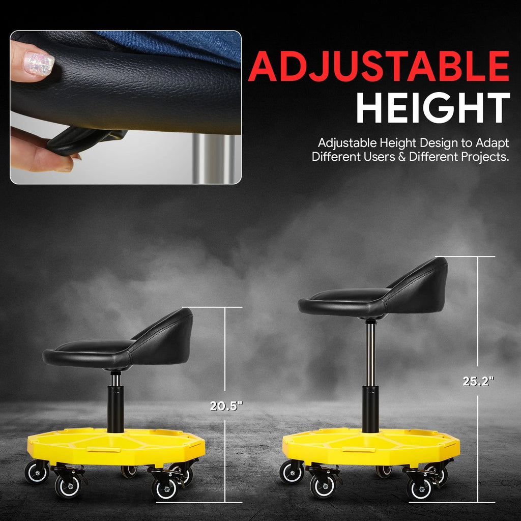 Adjustable Height Rolling Work Stool Chair for Mechanics (350 lbs Capacity)