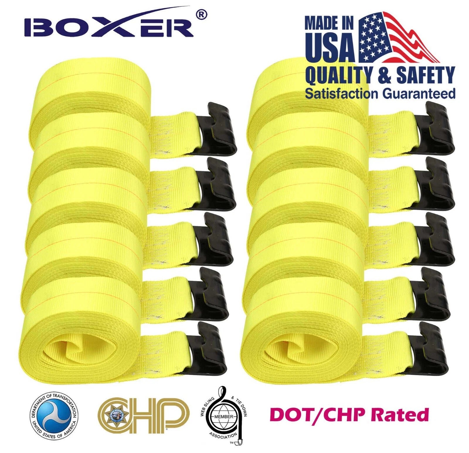 Set of 10 Winch Straps 4"x30' with Flat Hook for Trucks (5400LB)