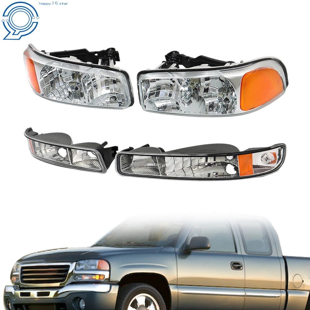 Set of 2 Halogen Headlights for GMC Sierra 1500 (1999–2007) & Yukon (2000–2006) Chrome