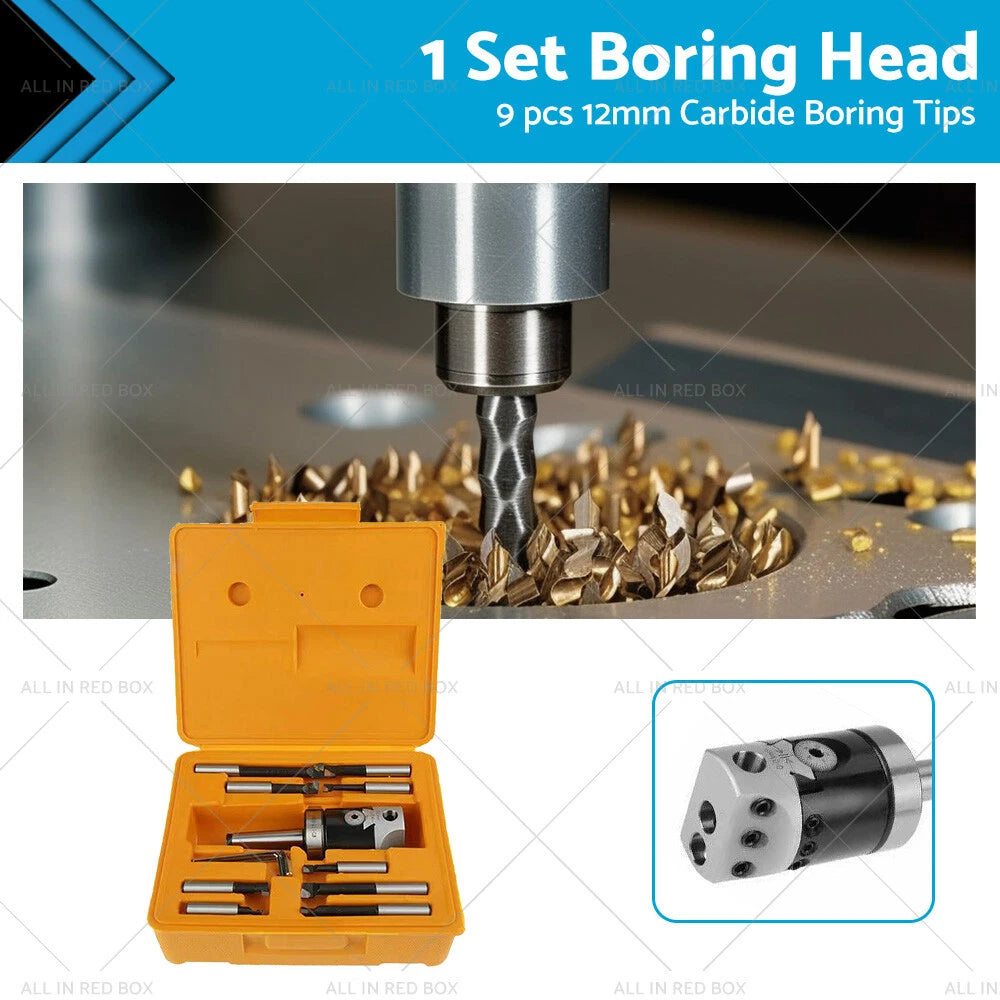 Set of 9 Carbide Boring Tips for MT3 Shank (12mm)