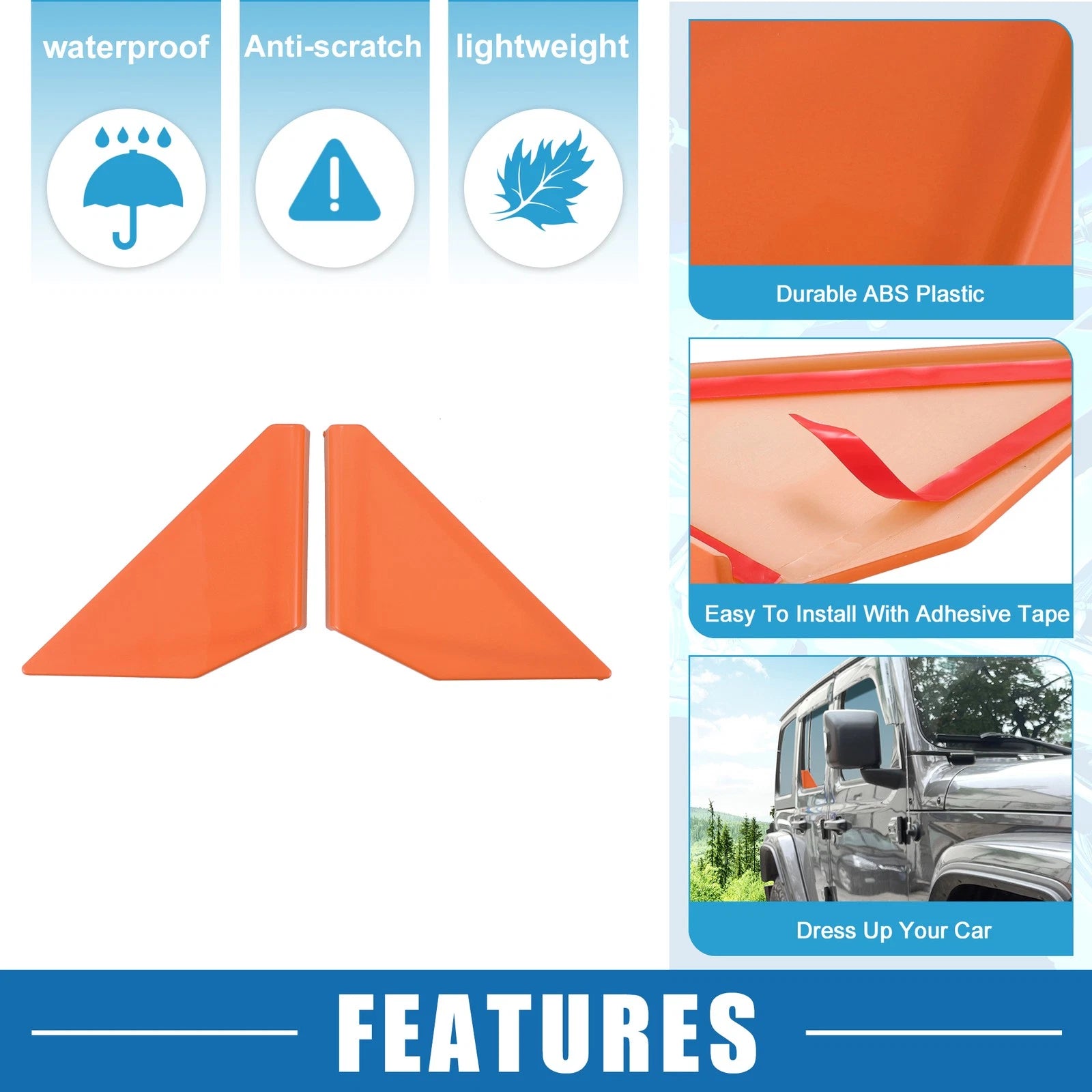 2X Rear Door Triangular Trim Orange for Ford Bronco (2021–2023)