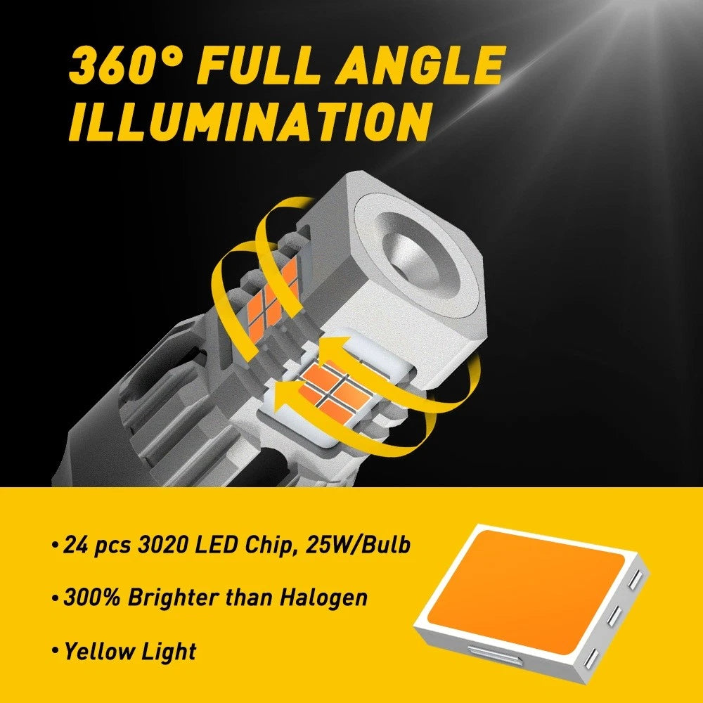 2X Amber LED Turn Signal Bulbs for AUXITO 7440 (Decoding)