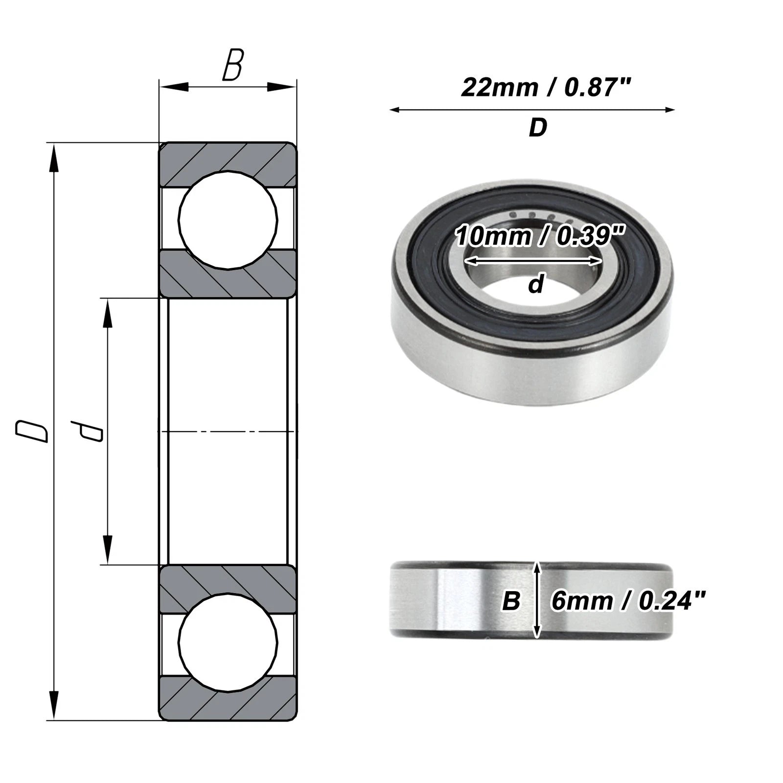 6900VV Deep Groove Ball Bearing for Scooter Skateboard Wheel (10x22x6mm)