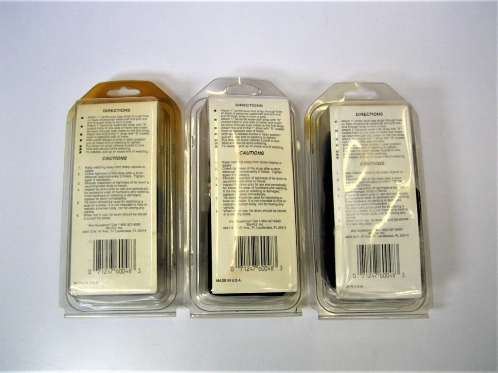 Set of 3 Tie Down Straps for Personal Watercraft (1" W x 7' L)