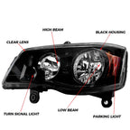 Pair Headlights for Chrysler Town & Country (2008–2016) & Dodge Grand Caravan (2011–2020)