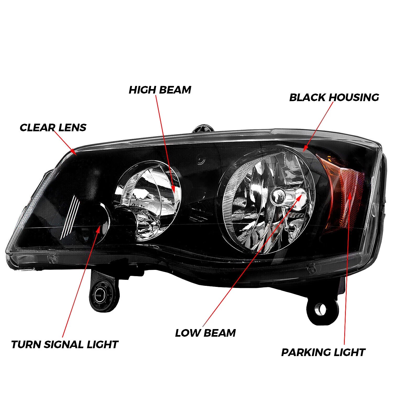 Pair Headlights for Chrysler Town & Country (2008–2016) & Dodge Grand Caravan (2011–2020)