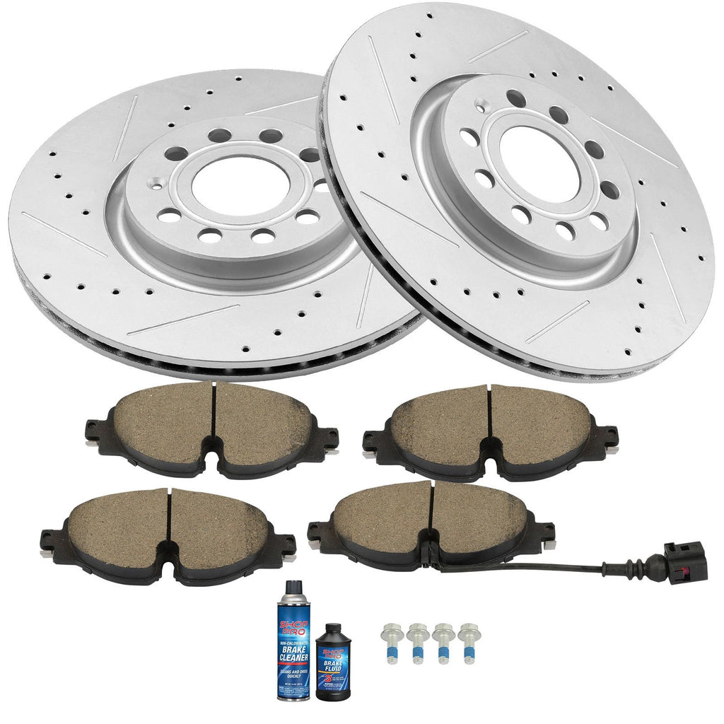 Set of 2 Front Brake Rotors & Ceramic Pads for Volkswagen GTI (2015–2018)