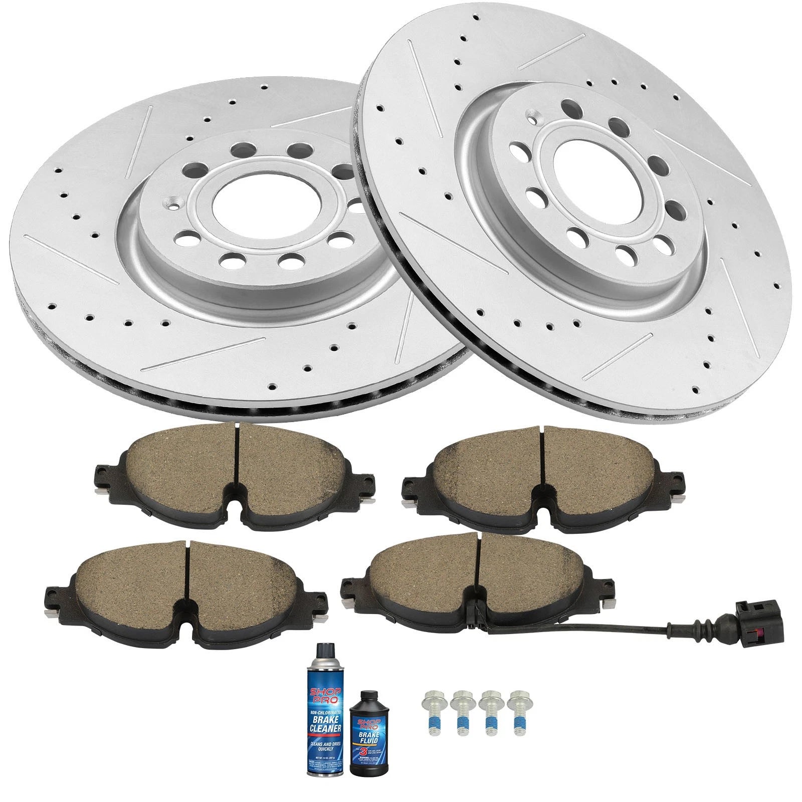 Set of 2 Front Brake Rotors & Ceramic Pads for Volkswagen GTI (2015–2018)