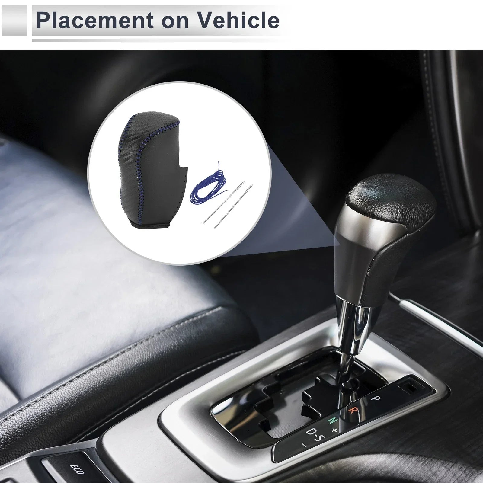 Gear Shift Knob Cover for Honda Civic 2012-2014 Black Carbon Fiber Blue