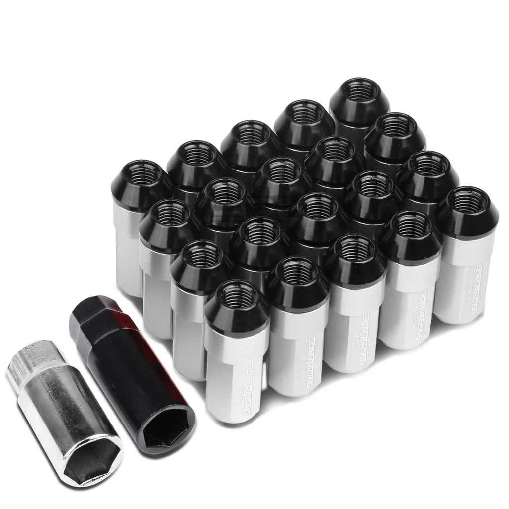 20x M12x1.5 53mm Tall Silver Aluminum Lug Nuts for JDM Vehicles