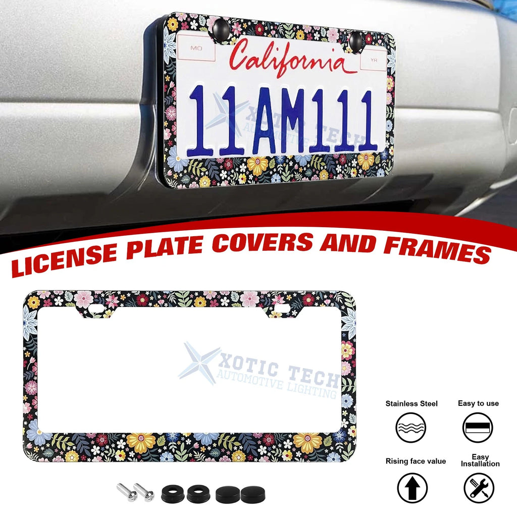 Floral License Plate Frame for Rust-Proof 12x6 Inch Standard Plates for Car (-)