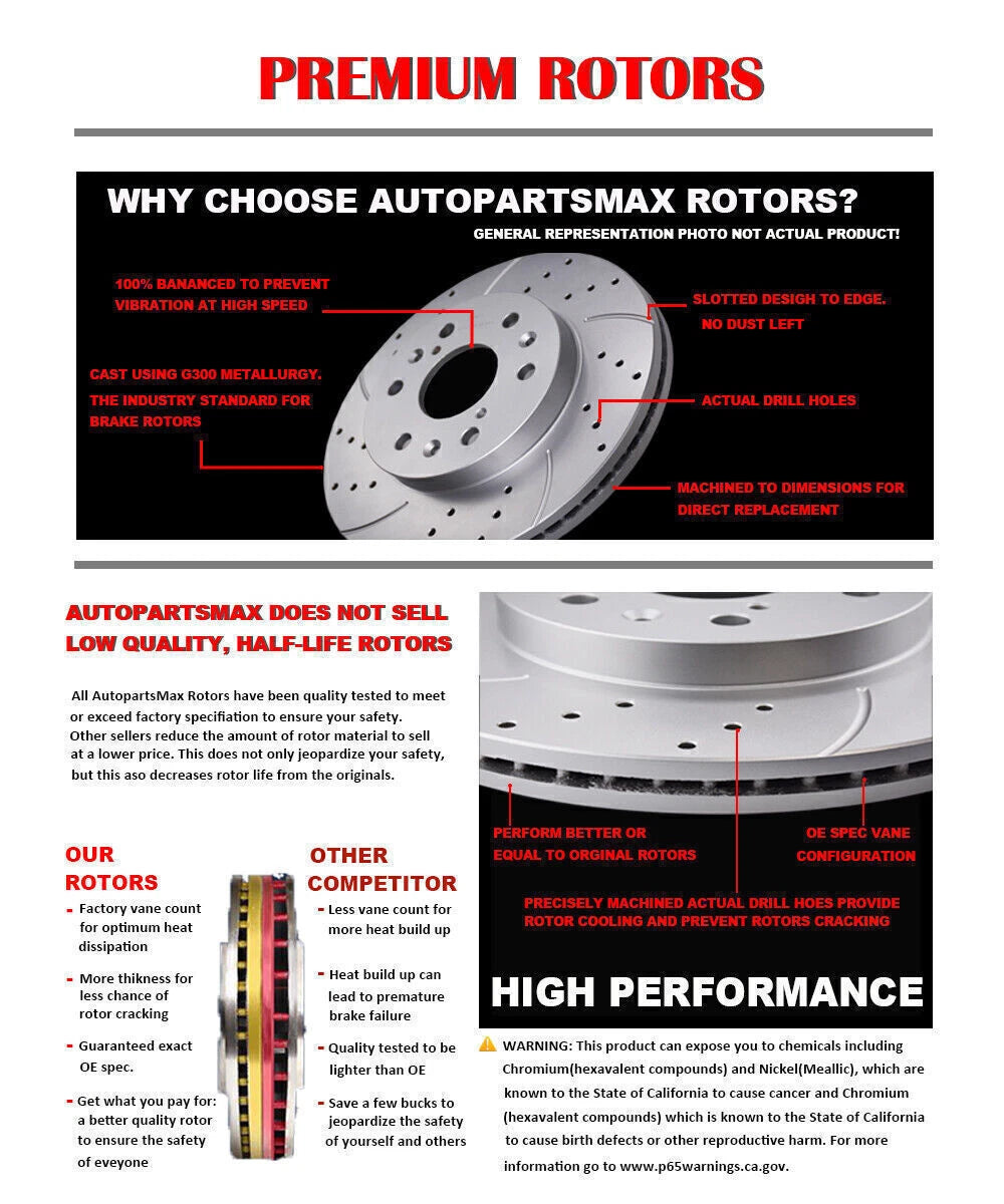Front Drilled Brake Discs Rotors & Ceramic Pads for Nissan Altima (2013-2023)