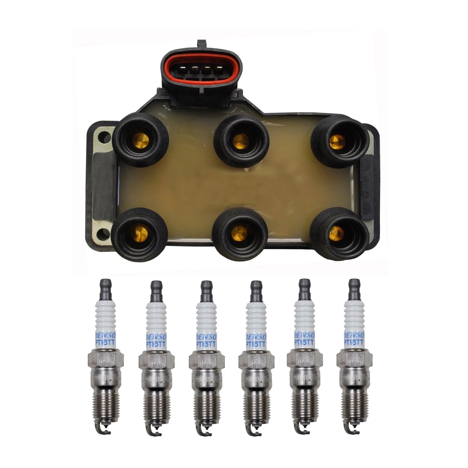 Denso Ignition Coil & 6 Platinum TT Spark Plugs Kit for Ford Mazda Mercury (V6)