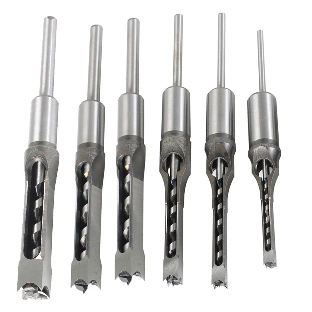 Set of 6 Square Hole Mortise Chisel Drill Bits 6.35mm to 16mm