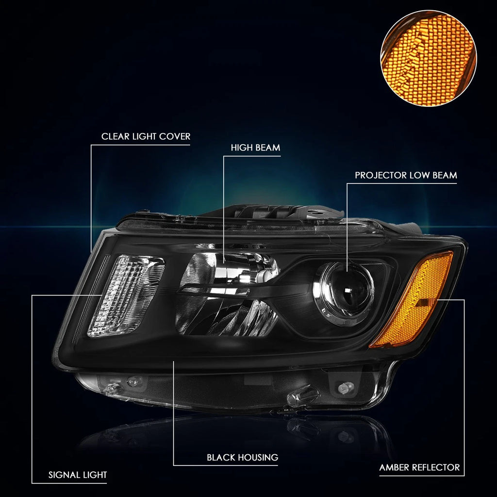 Projector Headlight for Jeep Grand Cherokee (2014–2016) Black Housing Amber Side