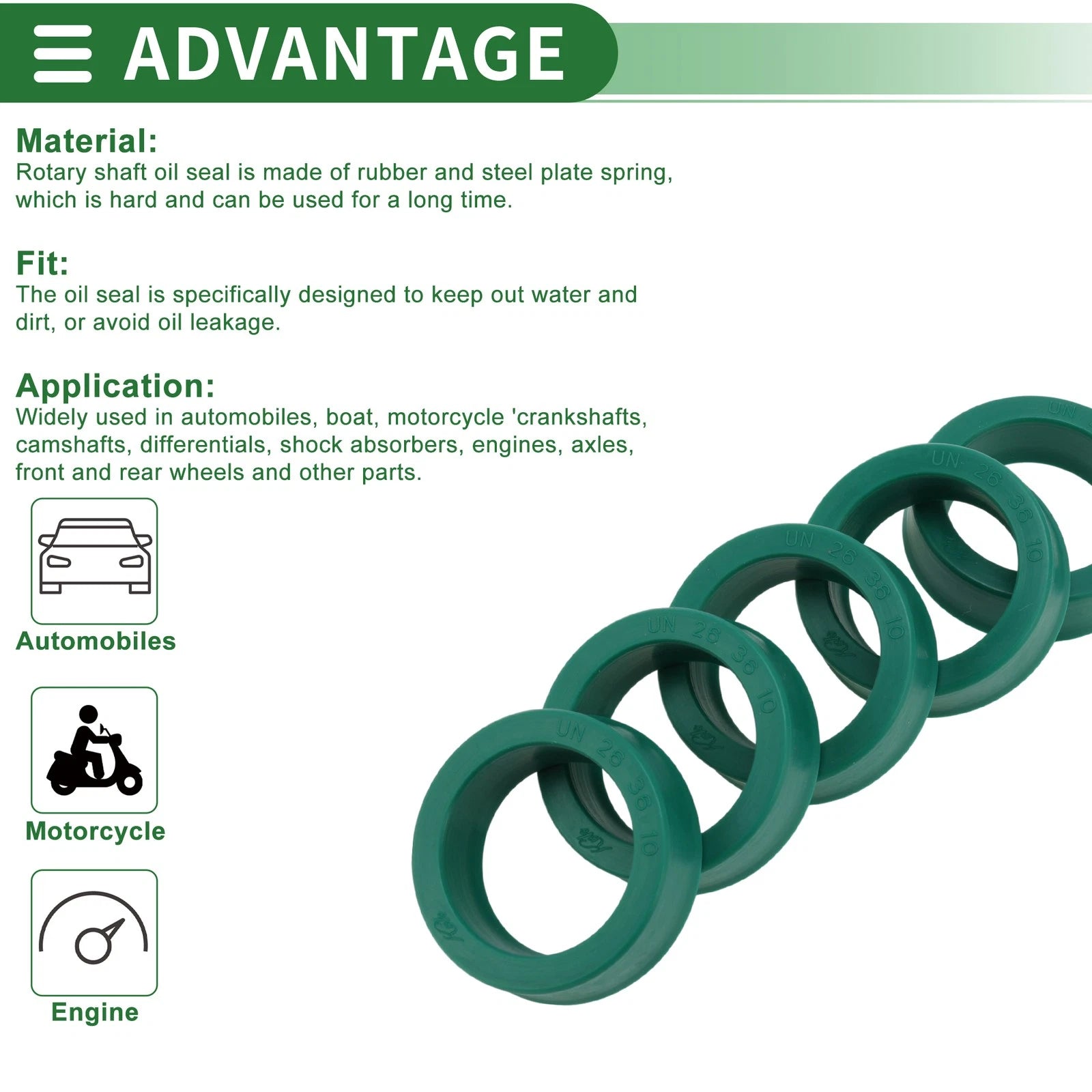 Set of 5 Oil Seal Ring 26x36x10mm for Rotary Shaft (Universal)