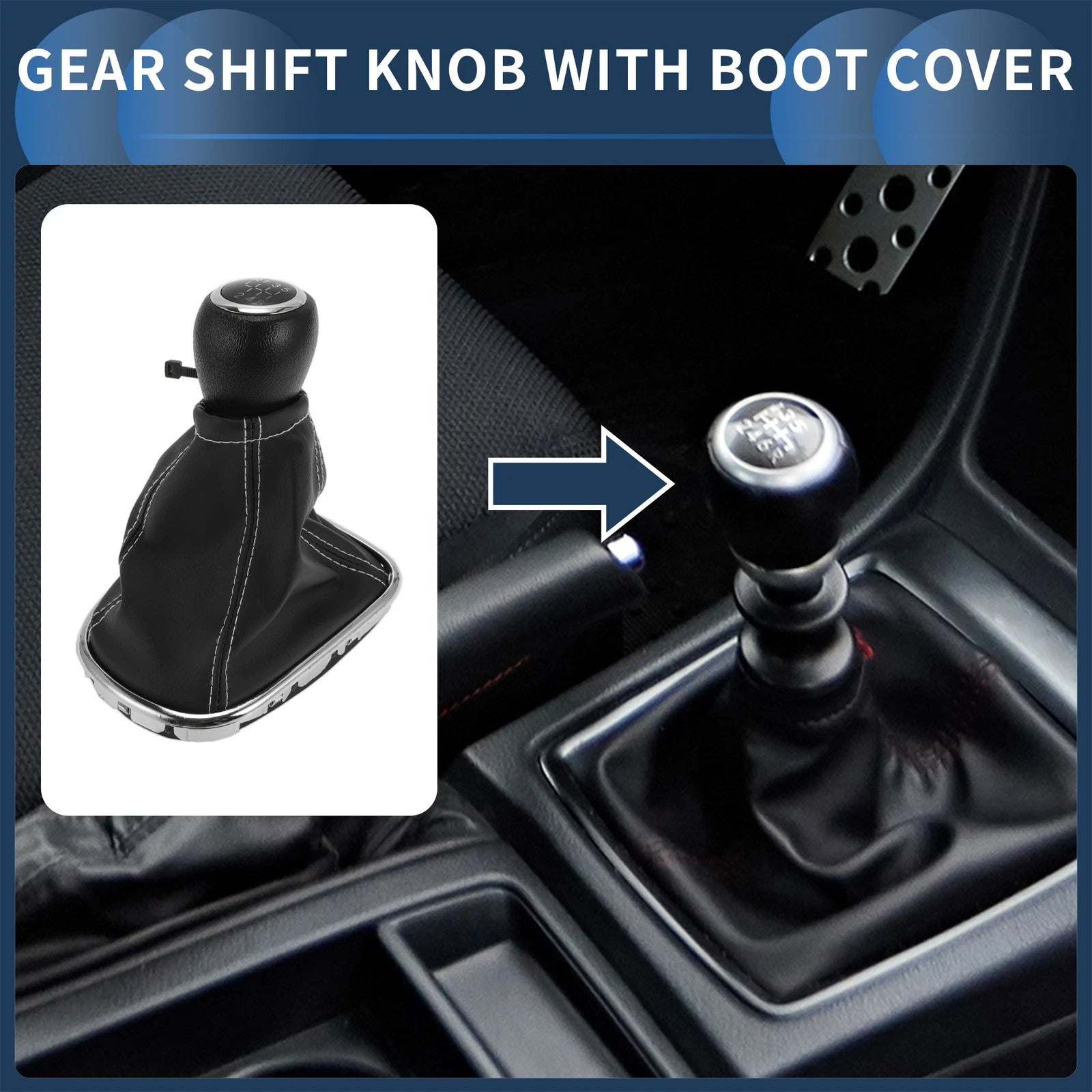 6 Speed Gear Shift Knob with Cover for Chevrolet Cruze (2010–2015) Black Faux Leather