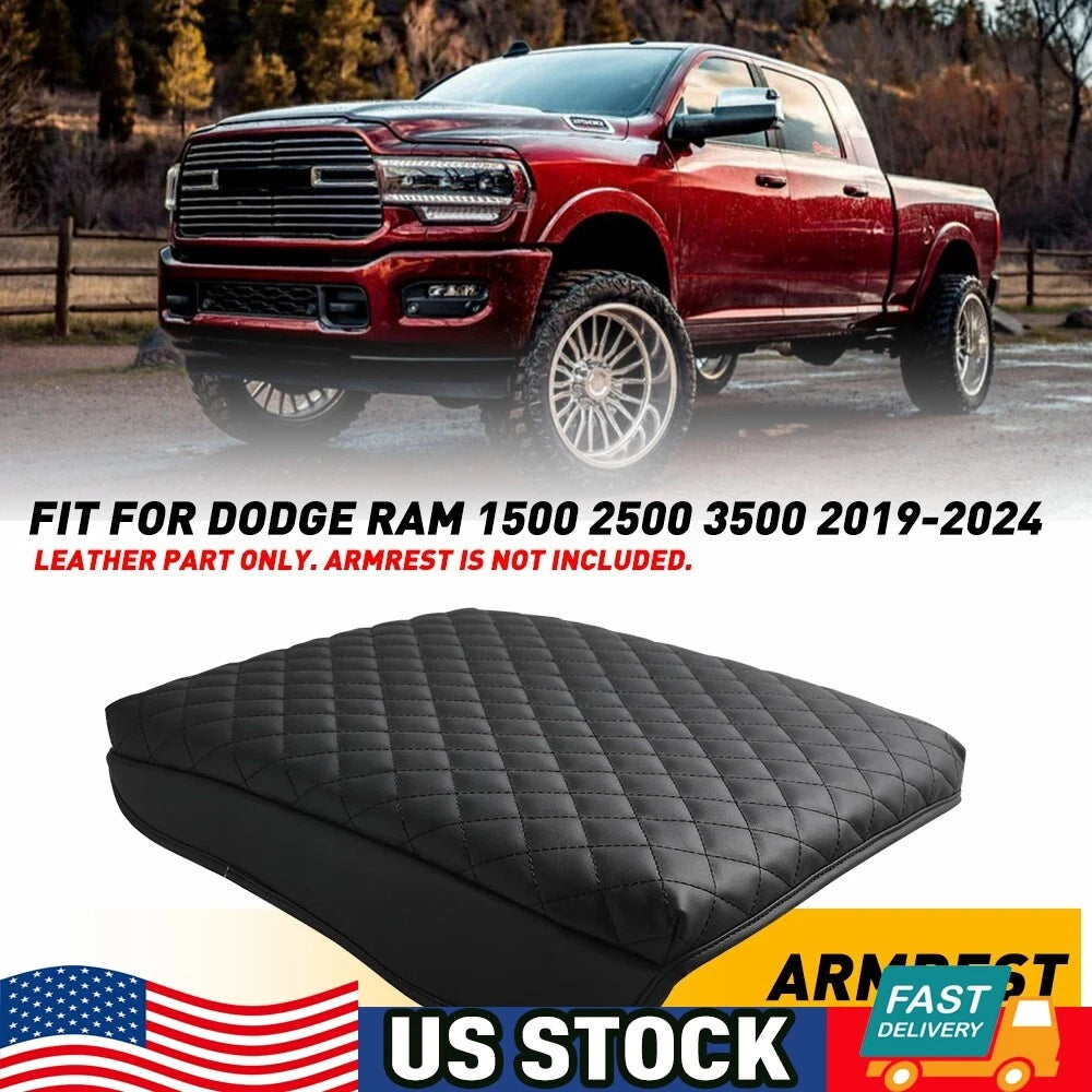 Leather Center Console Lid Armrest Cover for Dodge Ram 1500 2500 3500 (2019–2024)