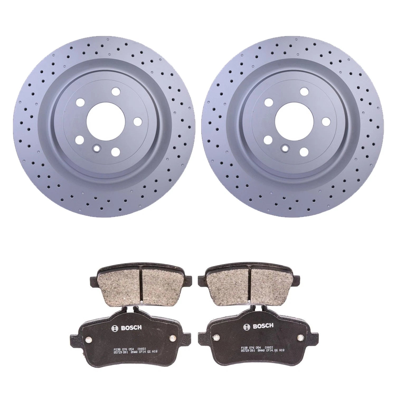 Set of 2 Hella Rear Rotors & Bosch QuietCast Ceramic Brake Pads for X166 GL450 (2013)