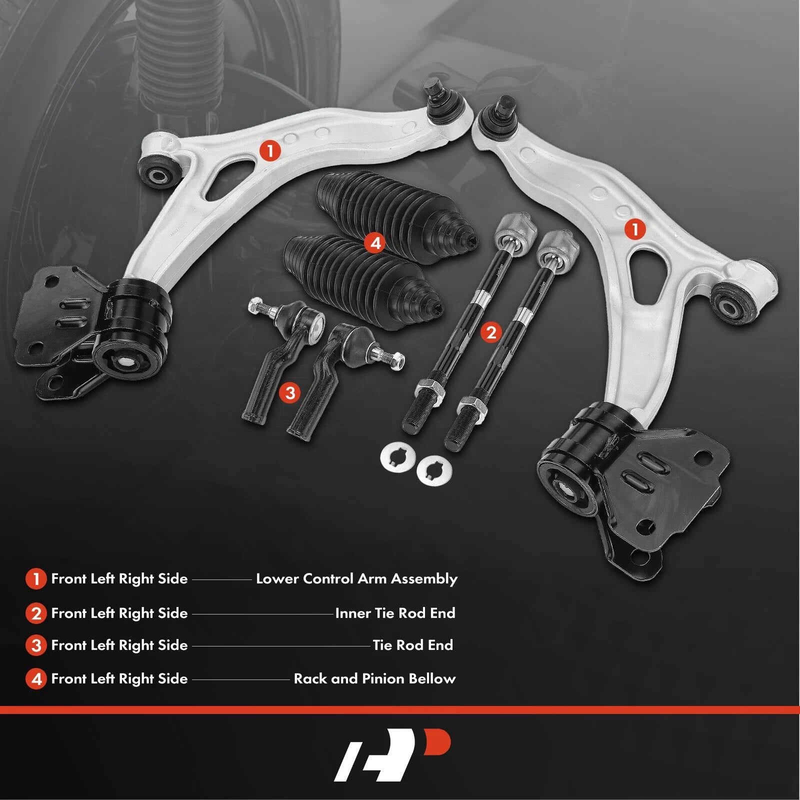 8x Control Arm with Ball Joint Tie Rod End for Ford Focus C-Max (2012-2018)