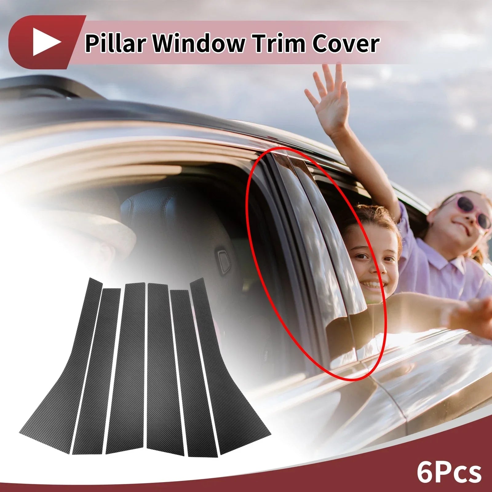 6 Pcs Car Door Pillar Window Trim for Honda BRV (2016-2023) Black Carbon Fiber