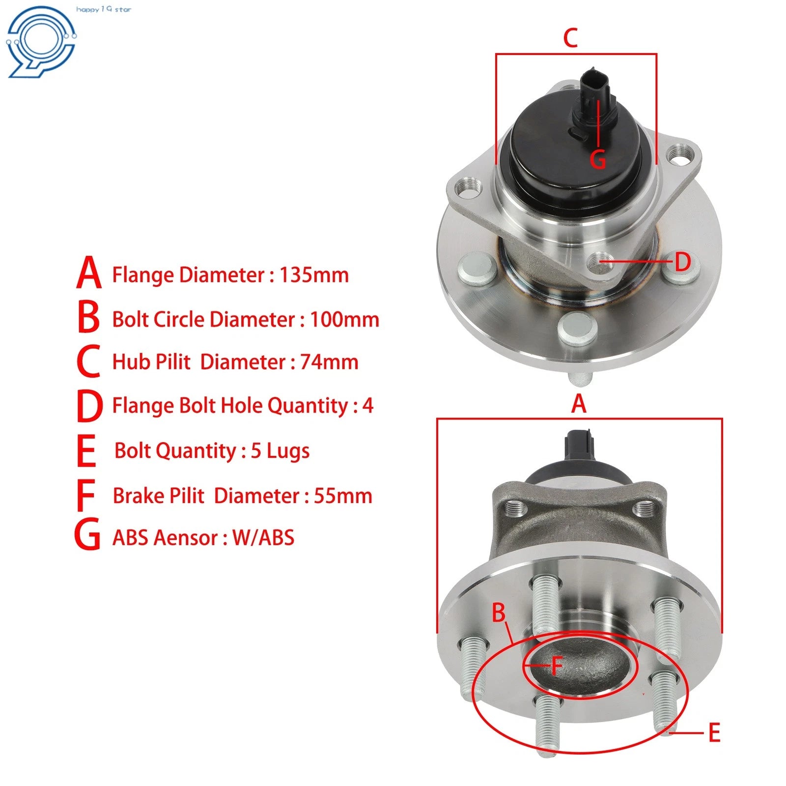 2X Rear Wheel Bearing & Hub Assembly for Toyota Corolla (2009-2018)