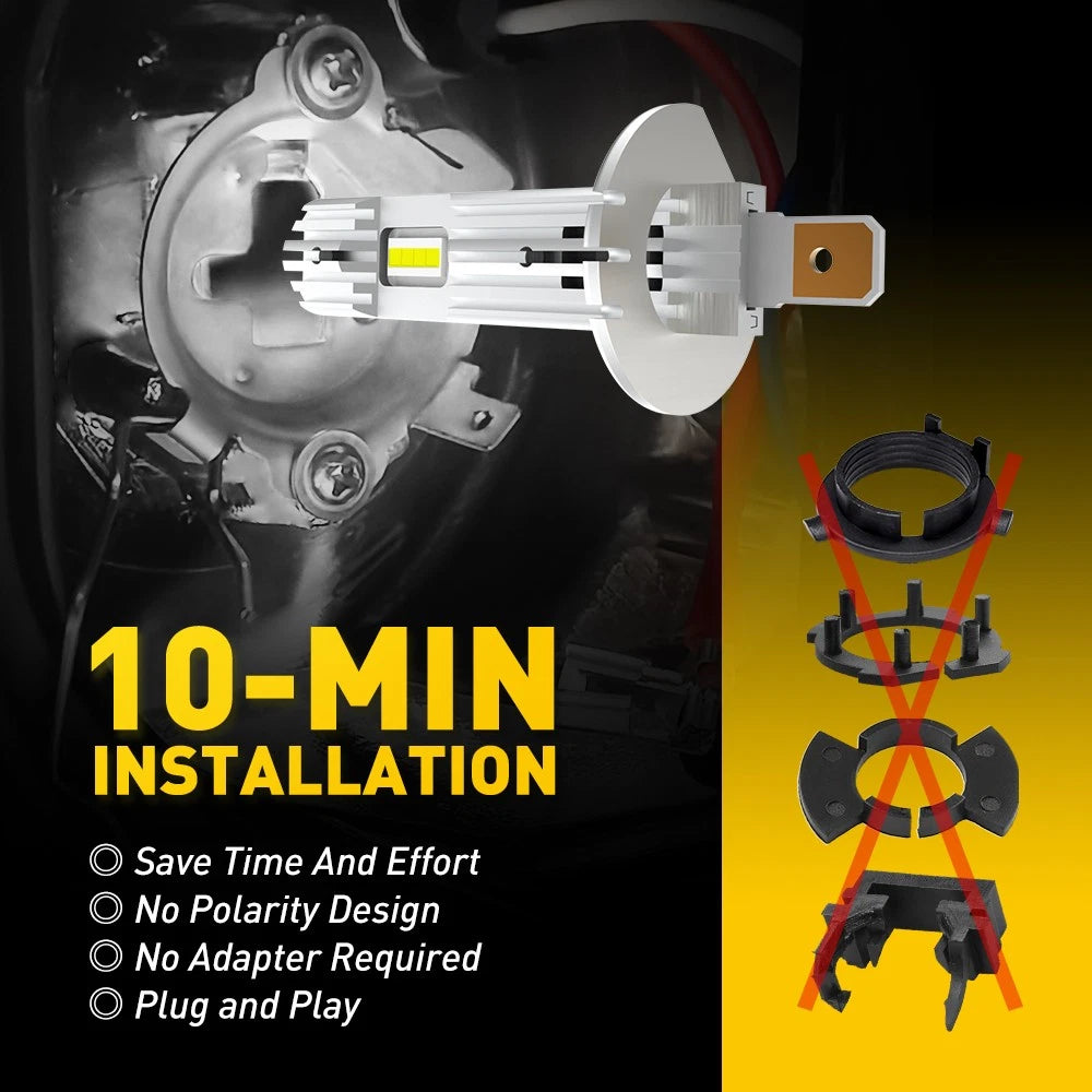 2X H1 LED Headlight Bulbs for Universal Vehicles