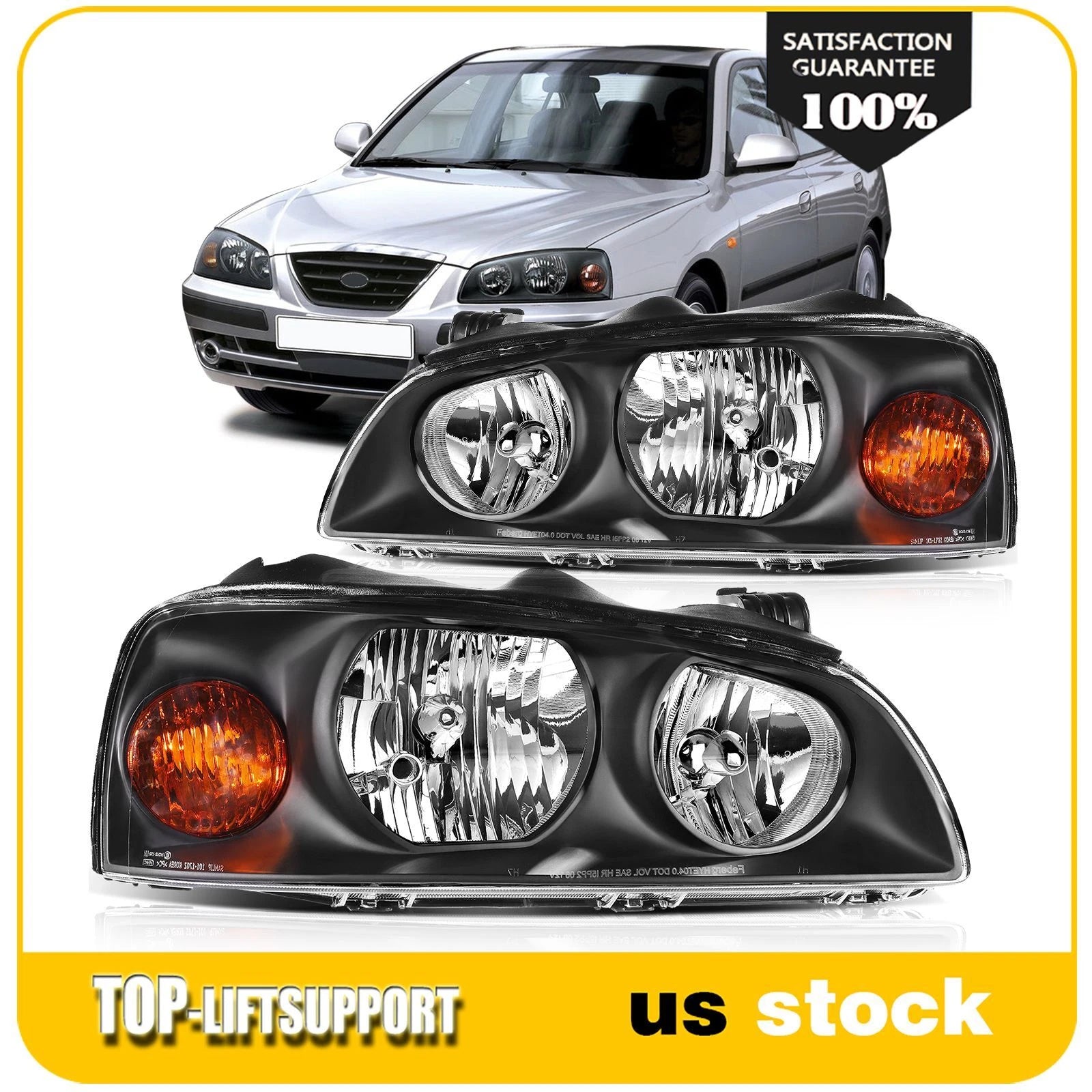 Headlights for Hyundai Elantra (2004–2006) Black Housing L+R