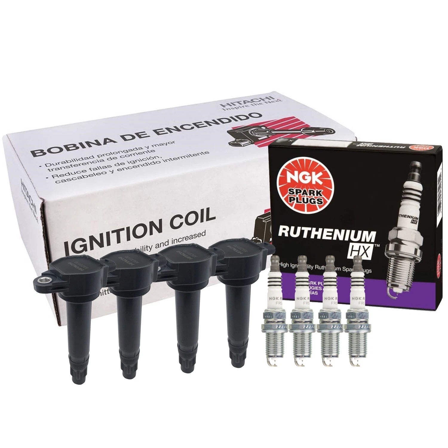 Set of 4 Ignition Coils & 4 NGK Ruthenium HX Spark Plugs for Chrysler Dodge