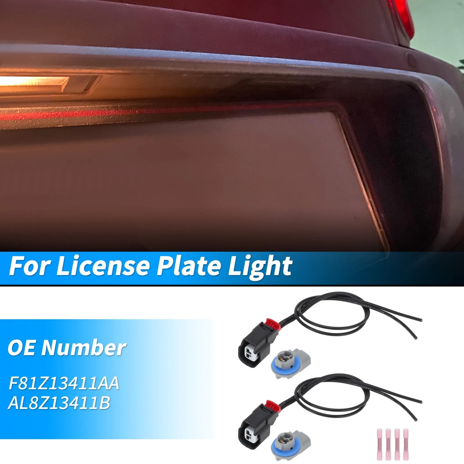 Set of 2 Rear License Plate Light Connector Socket Kits for Ford F-150 (2001–2014) F81Z13411AA