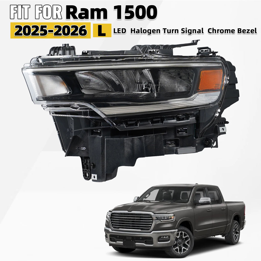 LED Headlight Halogen Turn Signal Chrome Bezel LH for Ram 1500 (2025–2026)