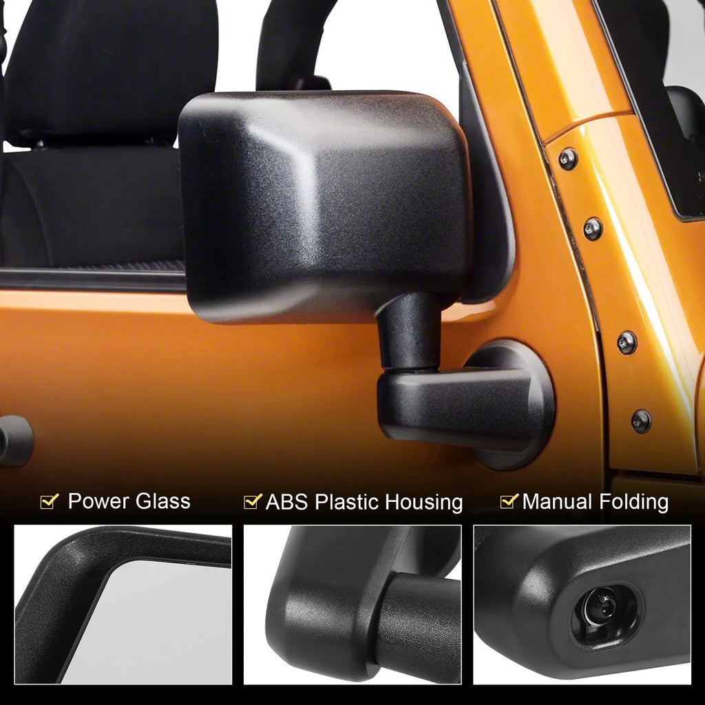 Manual Side Mirrors Pair for Jeep Wrangler JK (2007–2017) Black