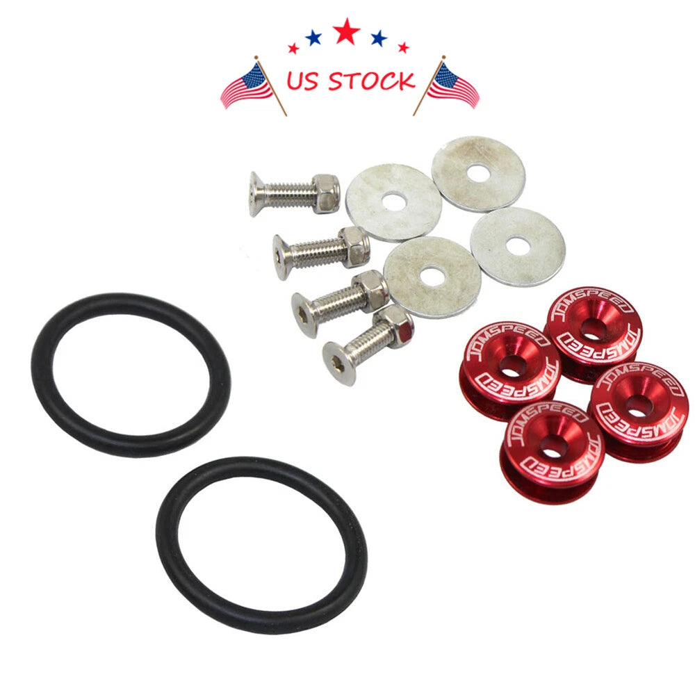 Quick Release Bumper Trunk Fastener Kit for Universal Vehicles (CNC Billet, Red)