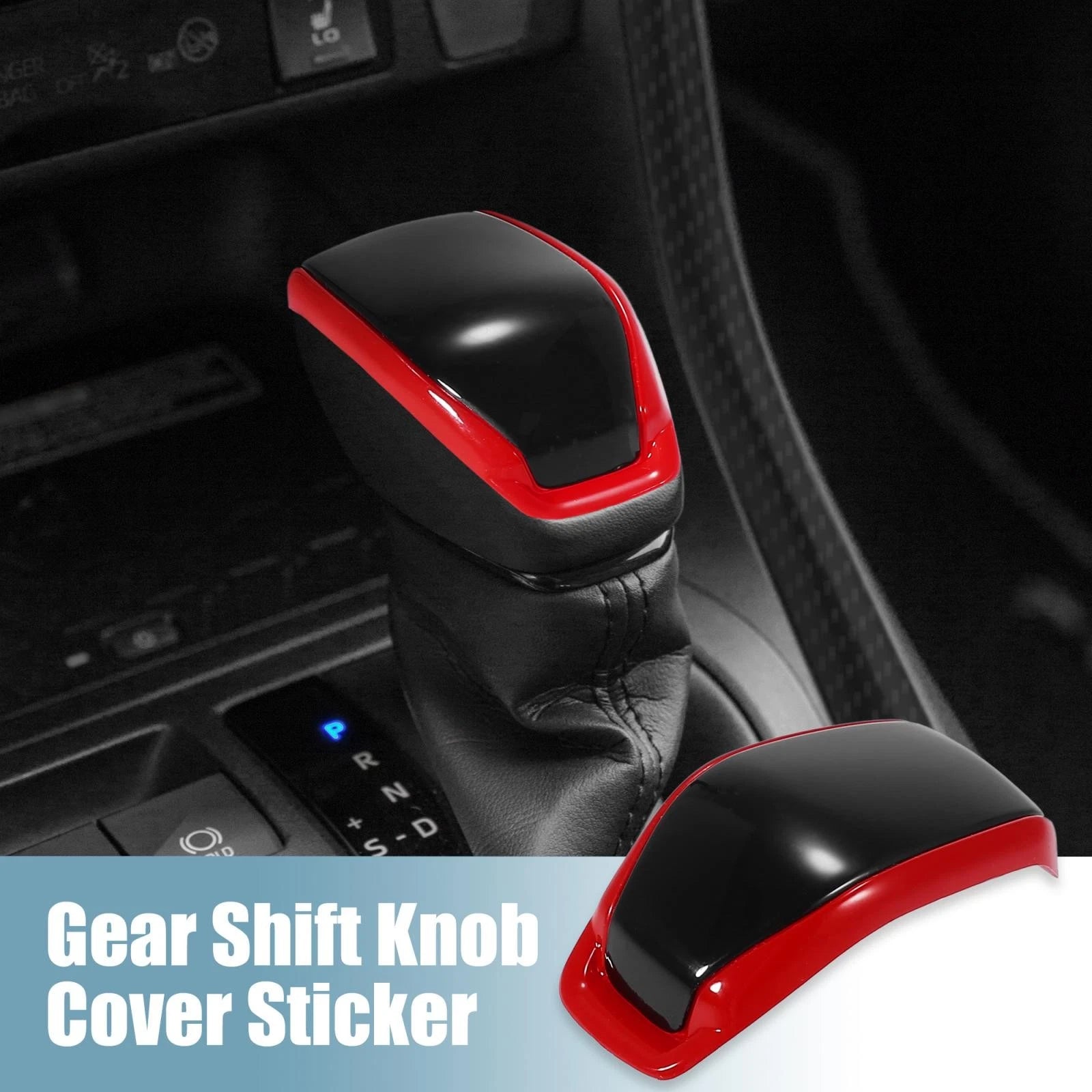 Gear Shift Knob Cover Sticker for Toyota RAV4, Highlander (2019–2021) Black Red