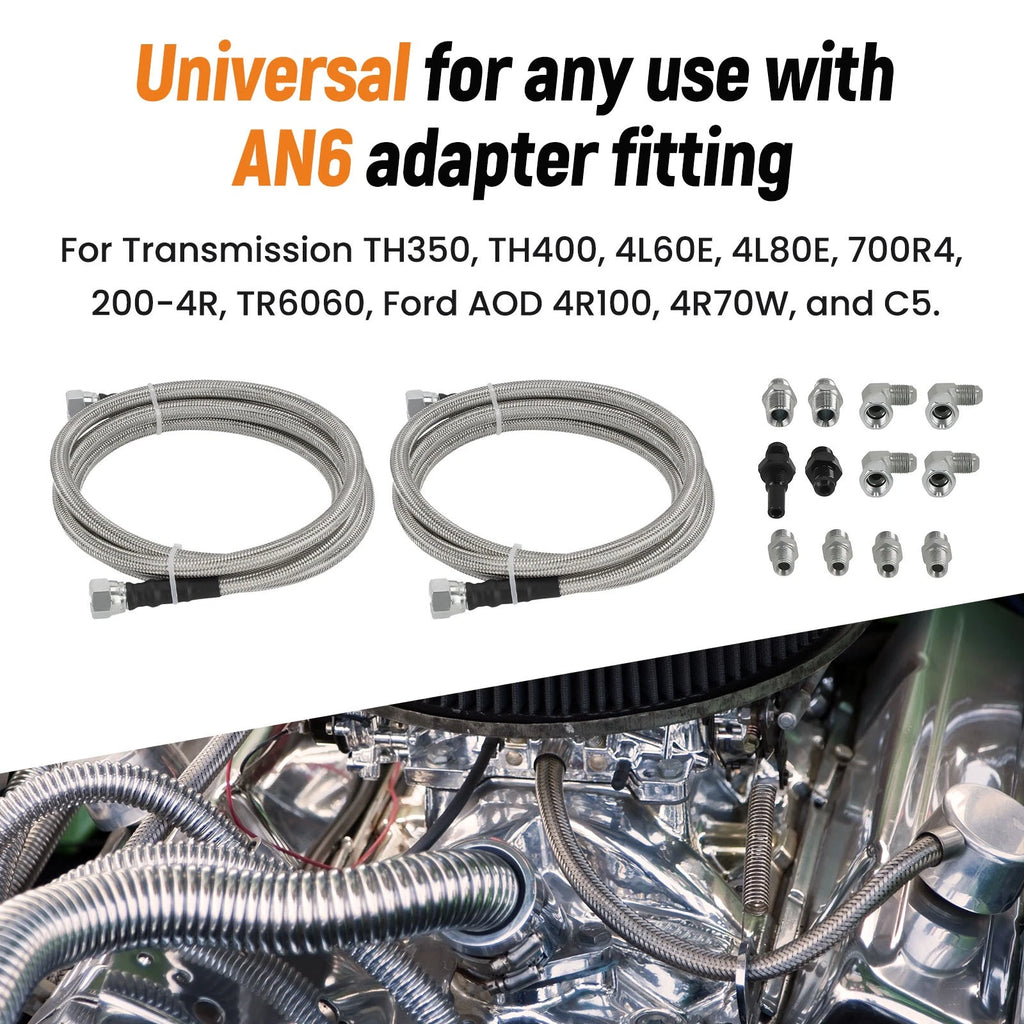 6AN Braided Transmission Cooler Lines Kit for Ford AOD 4R100 (1990–2003) OFK19-70-SS