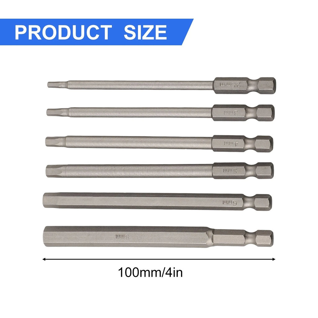 Set of 6 Hex Shank Screwdriver Bits 100mm for