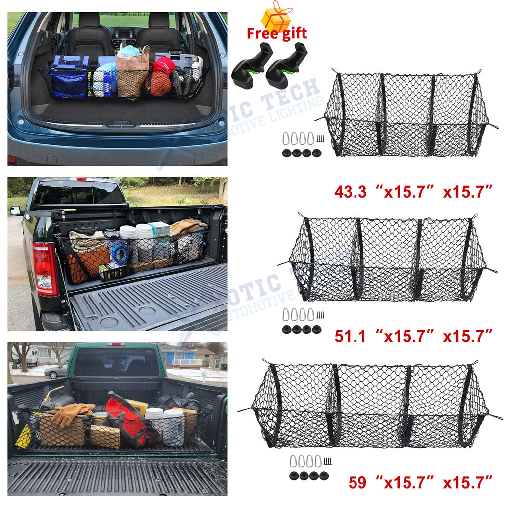 3-Pocket Cargo Net Trunk Bed Organizer for SUV Truck (2015–2025)