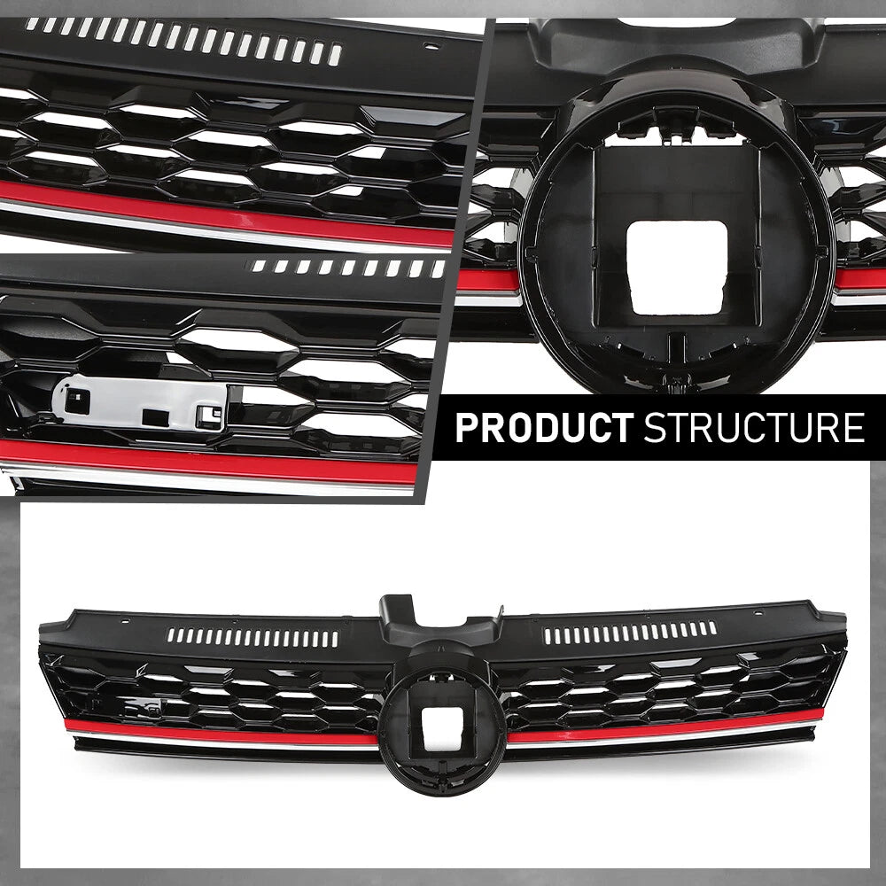 Front Hood Mesh Grille with Red Trim for VW Golf MK7 (2017–2019)
