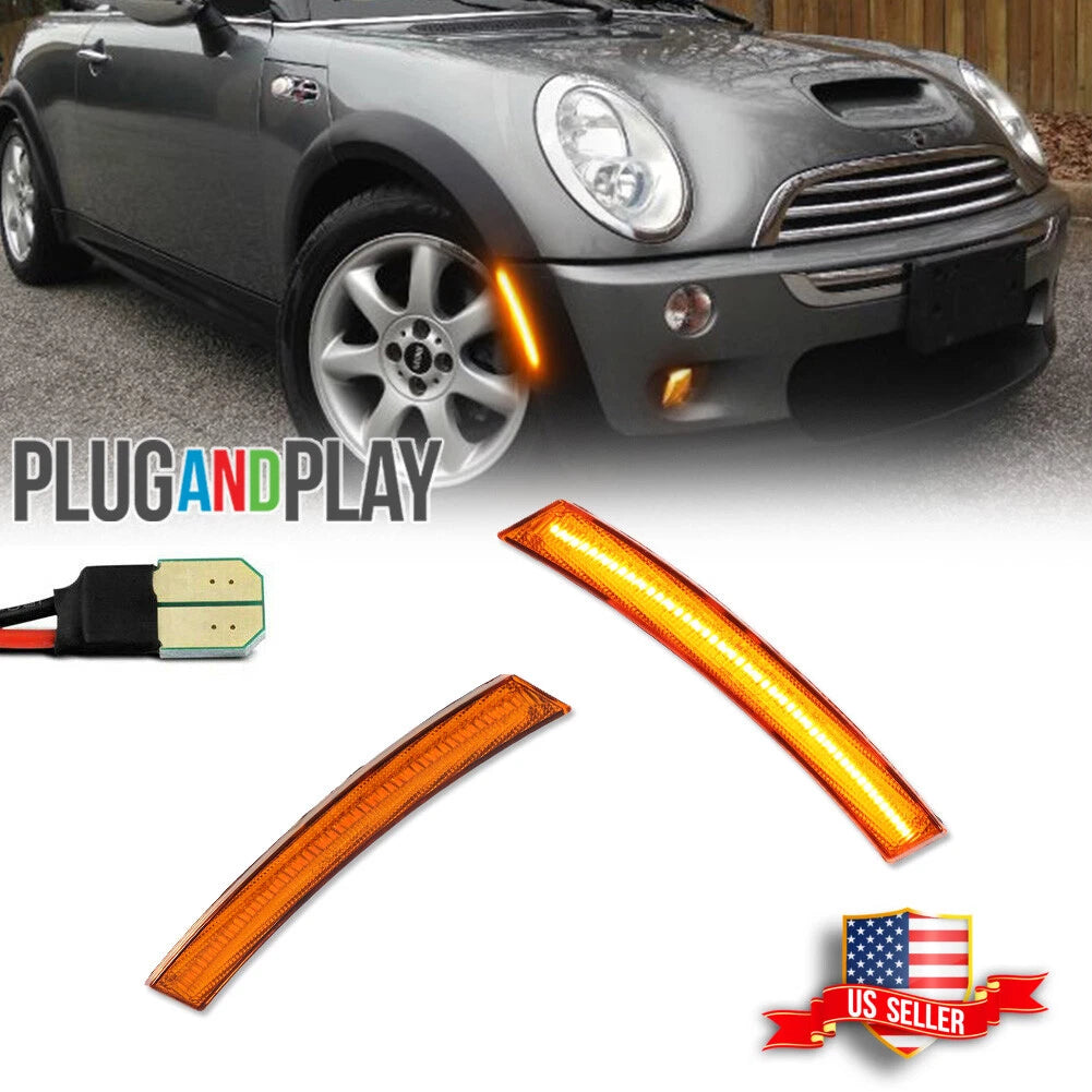 2X Amber Lens LED Front Side Marker Lights for Mini Cooper (2002–2008)