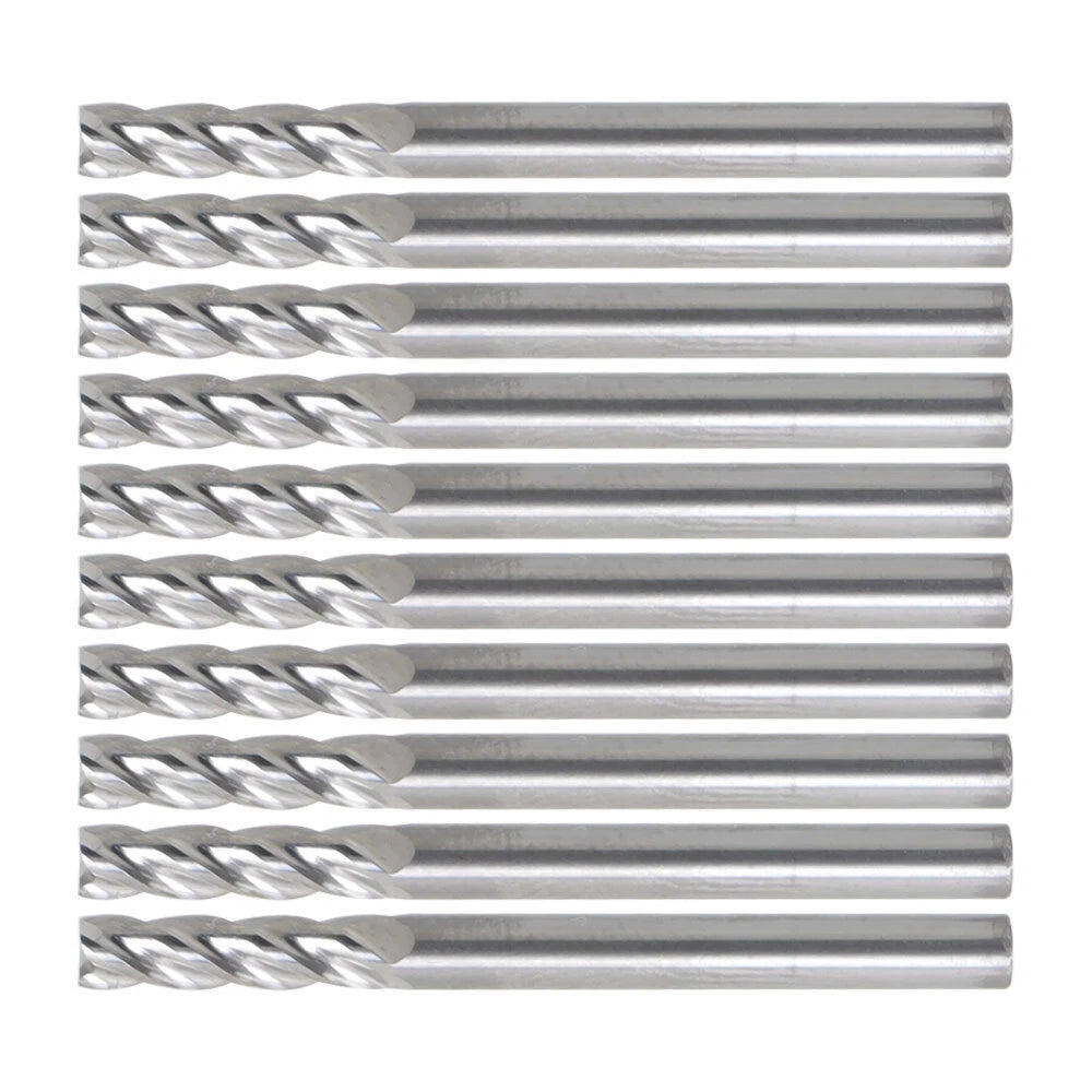 Set of 10 Carbide Square End Mills 1/8" Diameter 1-1/2" Length