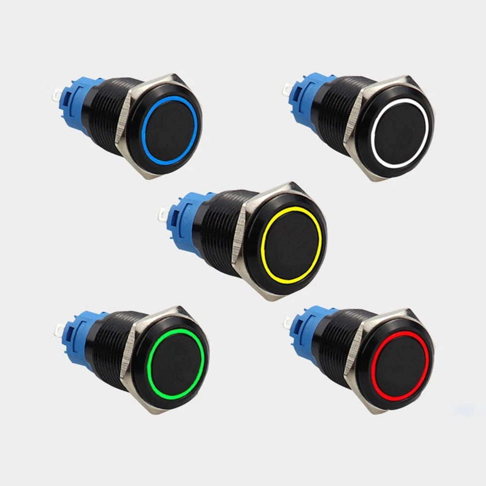 22mm Flat Head Momentary Push Button Switch with LED Ring Light (12V 24V)