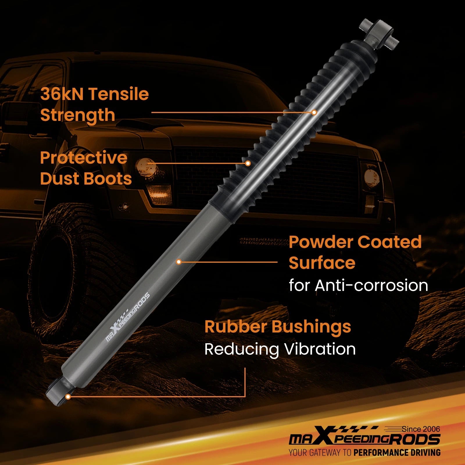 Dual-Tube Rear Shocks for Jeep Wrangler JL (2018–2023) 1.5-3.5" Lift Kit
