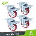 Set of 4 Swivel Caster Wheels with Total Lock Brake - 4" Red Polyurethane